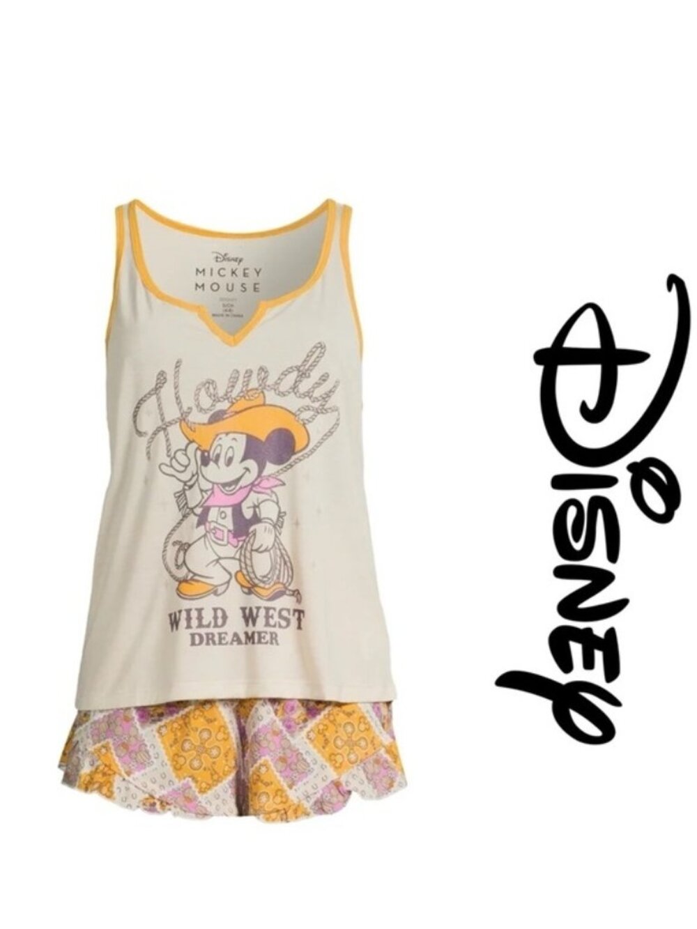Disney | Mickey Mouse "Howdy" Tank Top and Shorts Pajama Set | Size 8-10